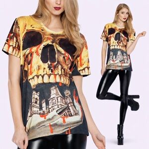 Black Milk Bleeding Skull Boyfriend Tee/LA Tee XS Oversized Goth Rare BMC Museum